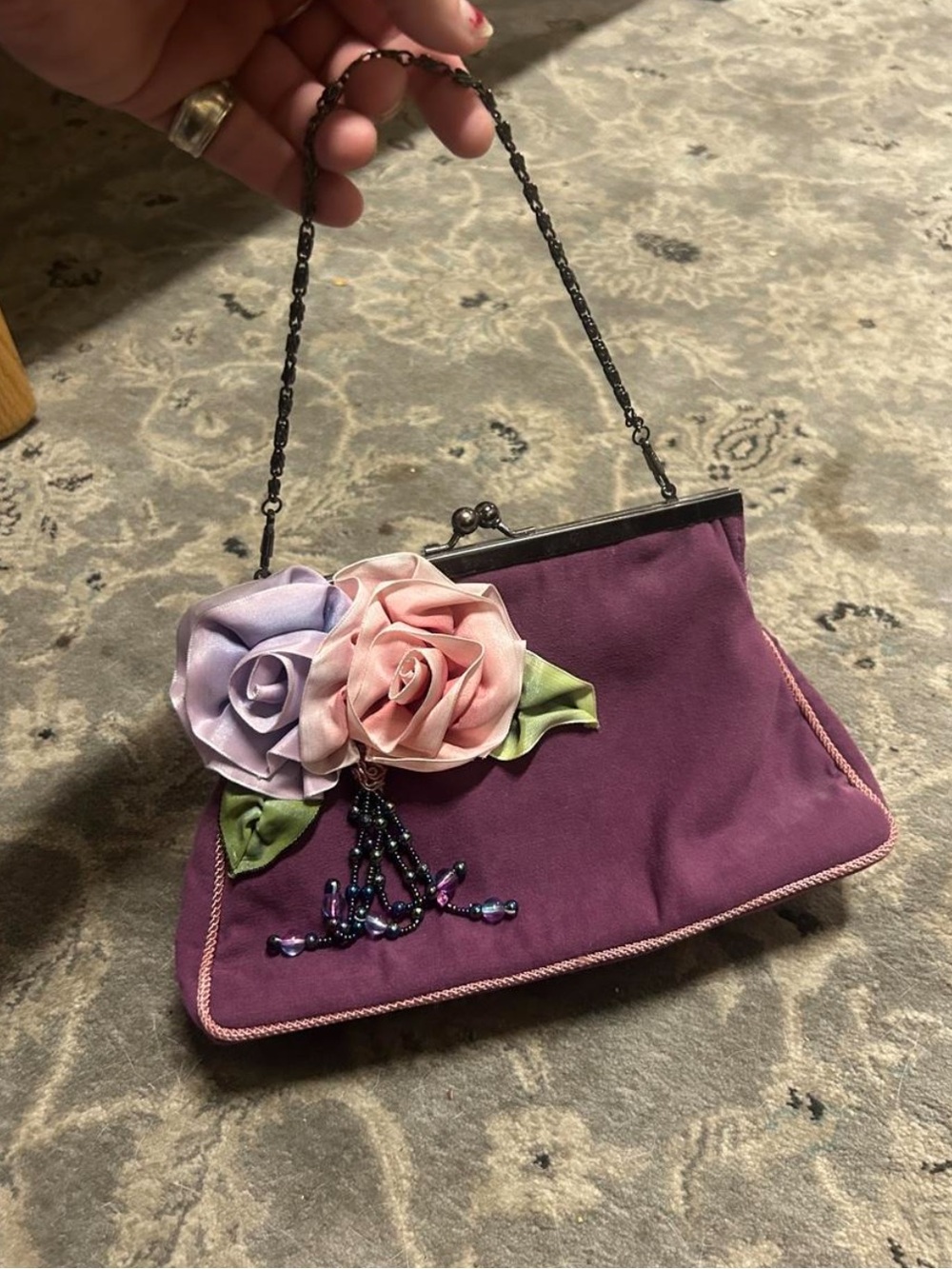 Women’s Purple Flower Appliqué Evening Bag